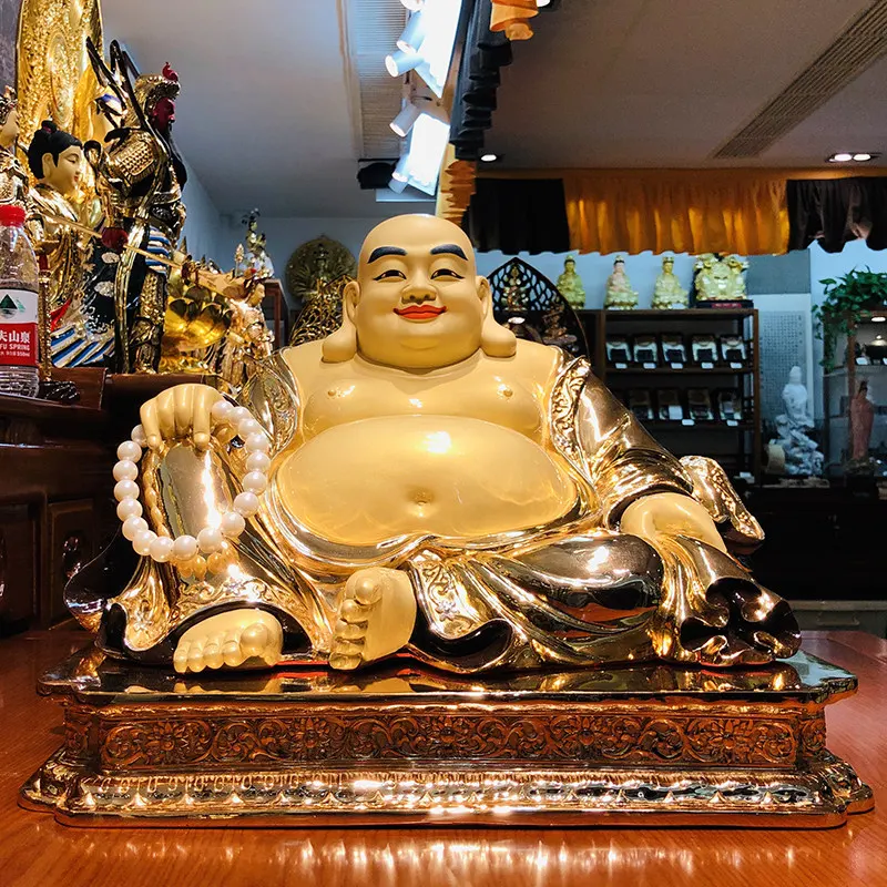 42 cm kullattua puhdasta kuparia Maitreya Buddha -patsas