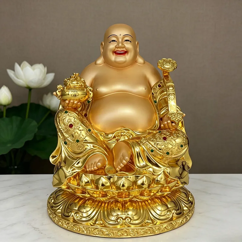 Brass Laughing Buddha Statue Big Belly Maitreya for Wealth