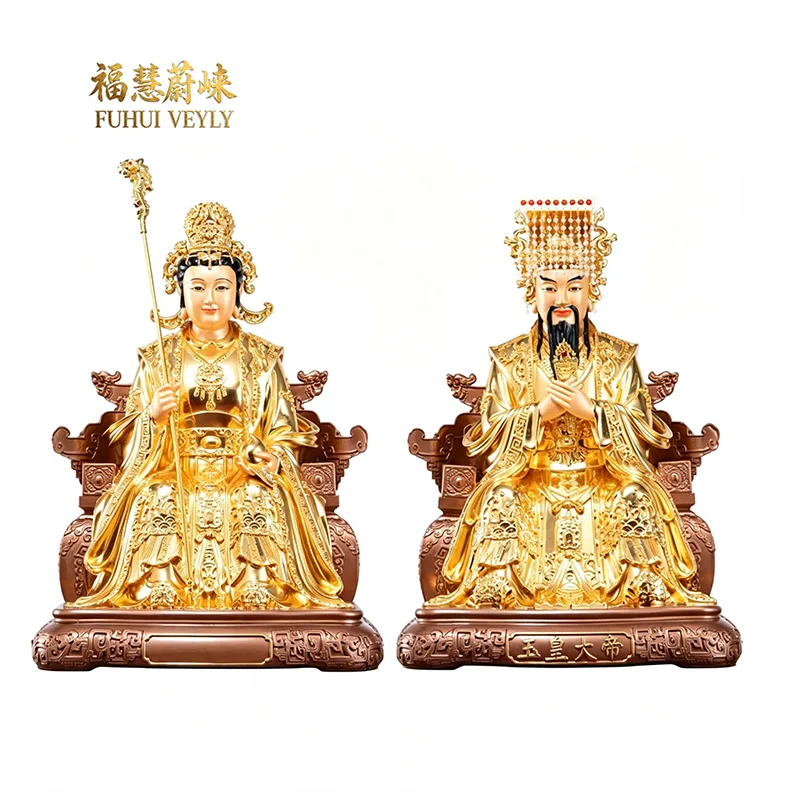 Messinkikultainen Yuhuang- ja Wangmu-patsassetti