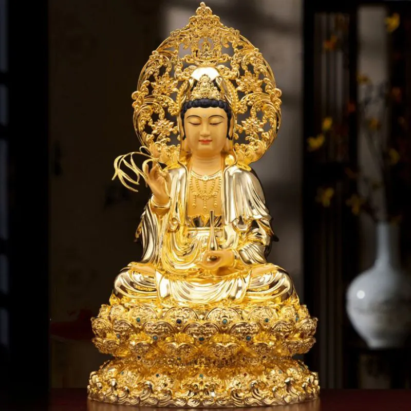 Kultakullattu lootusbuddha Guanyin Bodhisattva -patsas