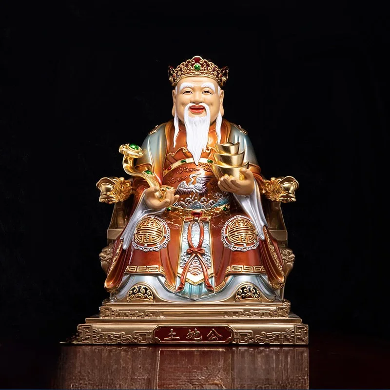 Ylellinen kullattu polychrome Fude Zhengshen Tu Di Gong -patsas