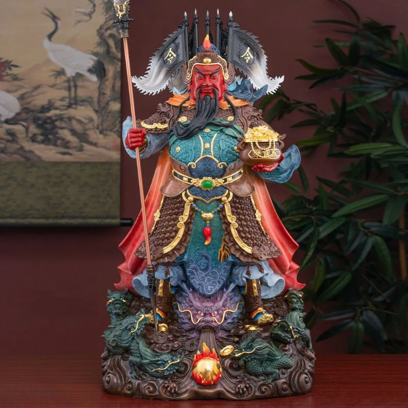 Yhdeksän lohikäärmeen messinkihalberd-miekka Guan Yu -patsas